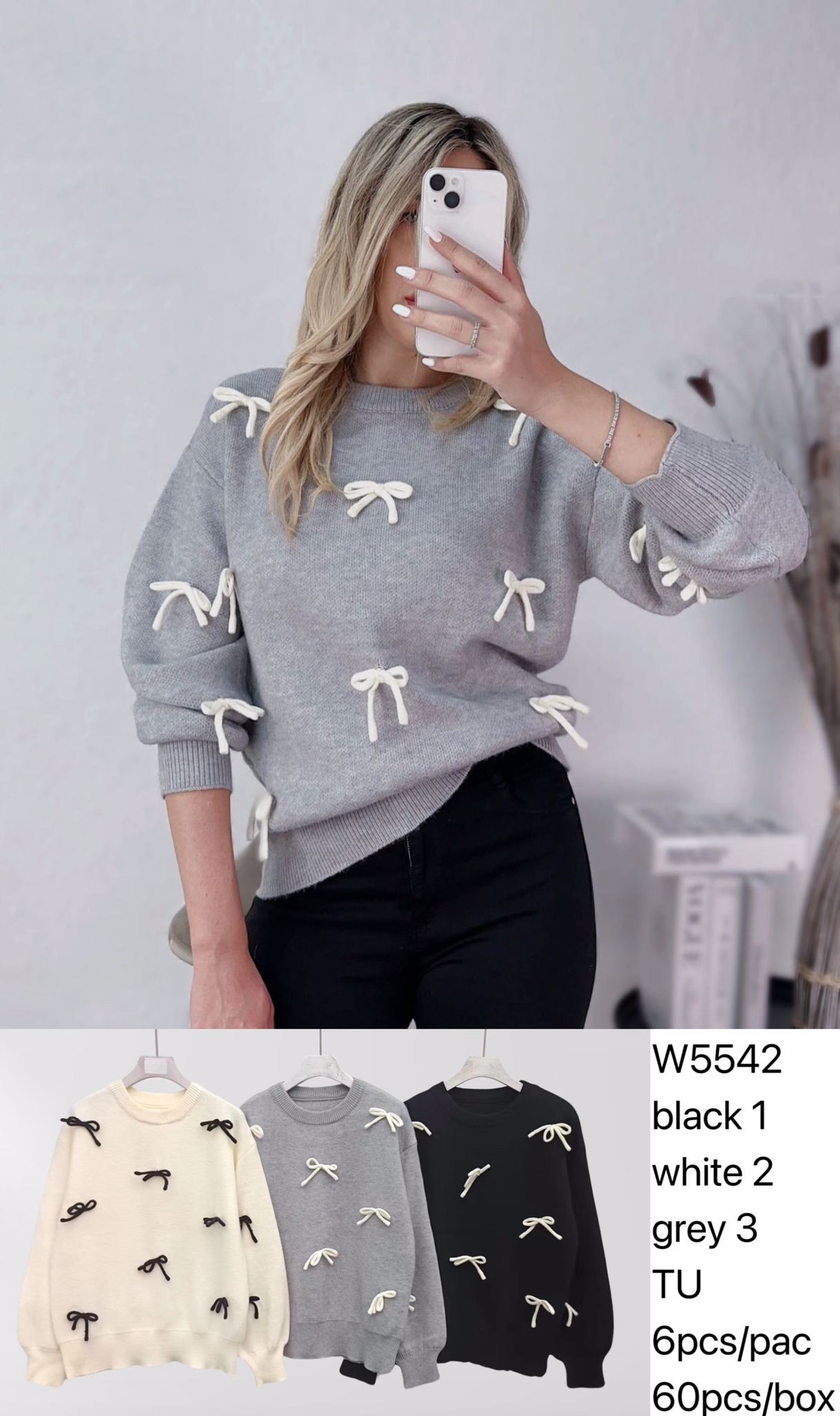 W5542 - Women’s Cozy Sweater with Bow Detailing